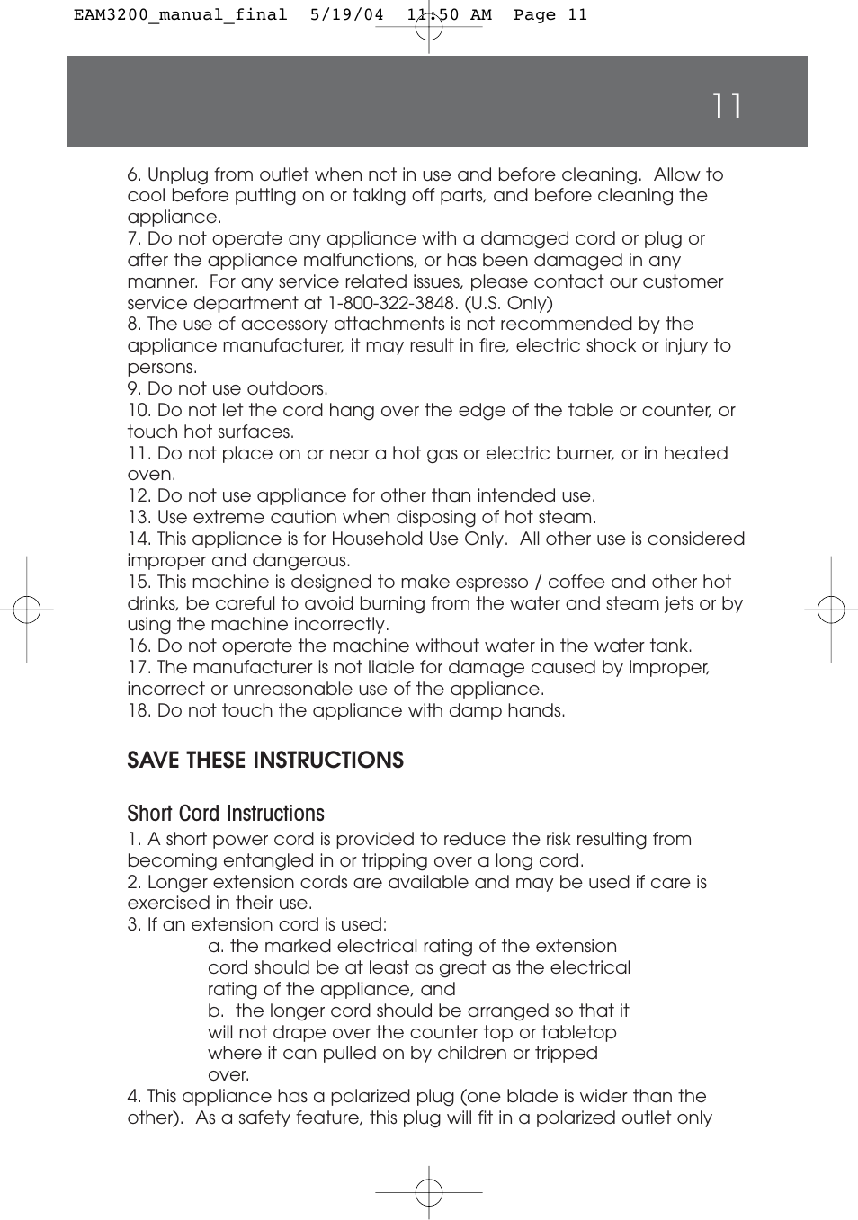 DeLonghi EAM3200 User Manual | Page 11 / 136