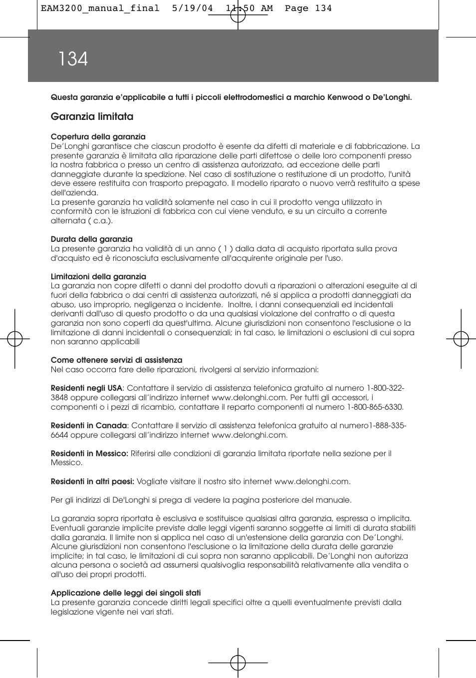 DeLonghi EAM3200 User Manual | Page 134 / 136