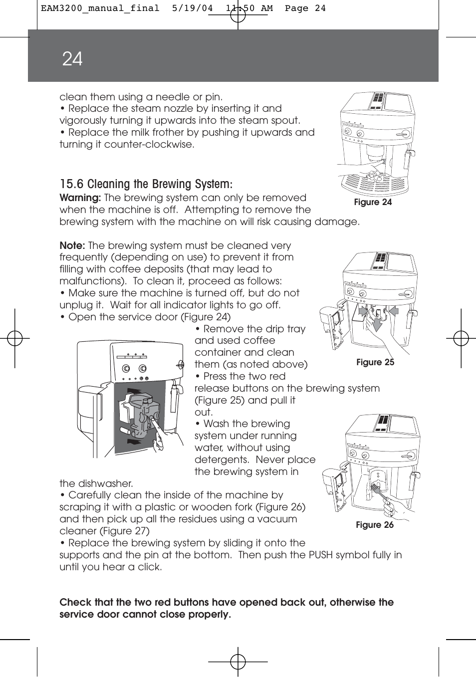 6 cleaning the brewing system | DeLonghi EAM3200 User Manual | Page 24 / 136
