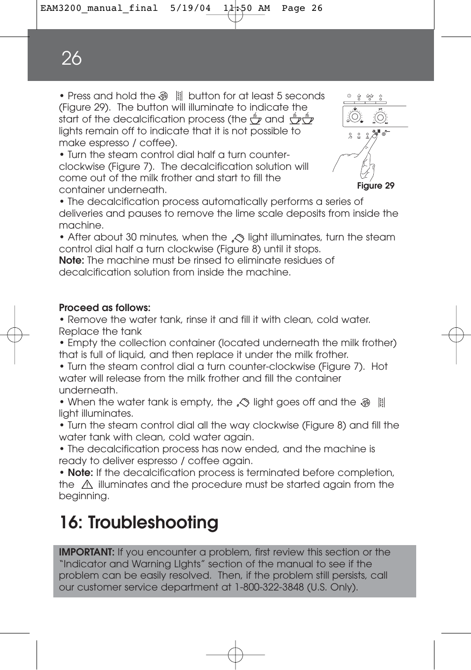 Troubleshooting | DeLonghi EAM3200 User Manual | Page 26 / 136