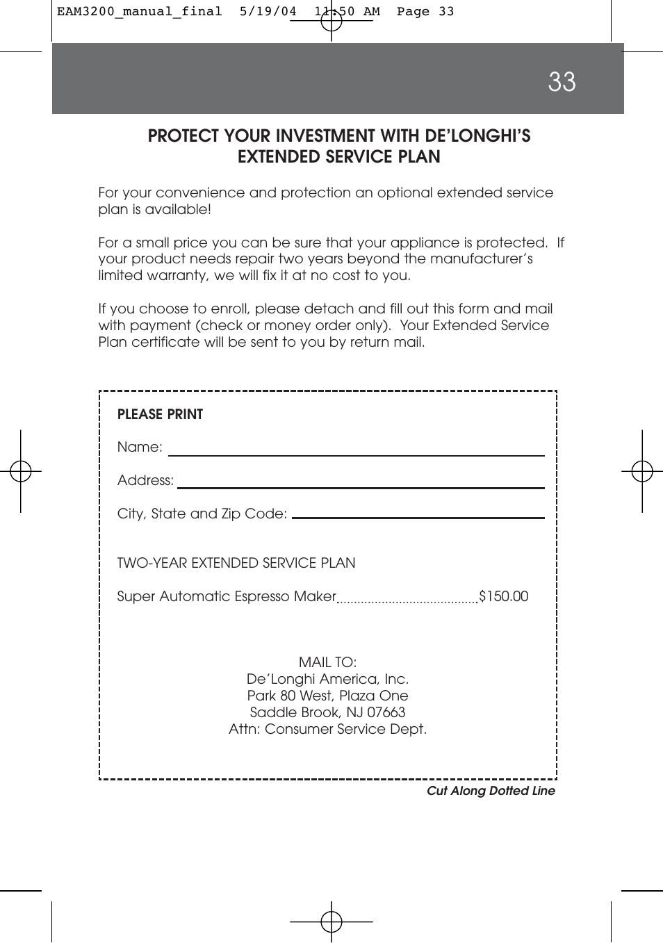 DeLonghi EAM3200 User Manual | Page 33 / 136