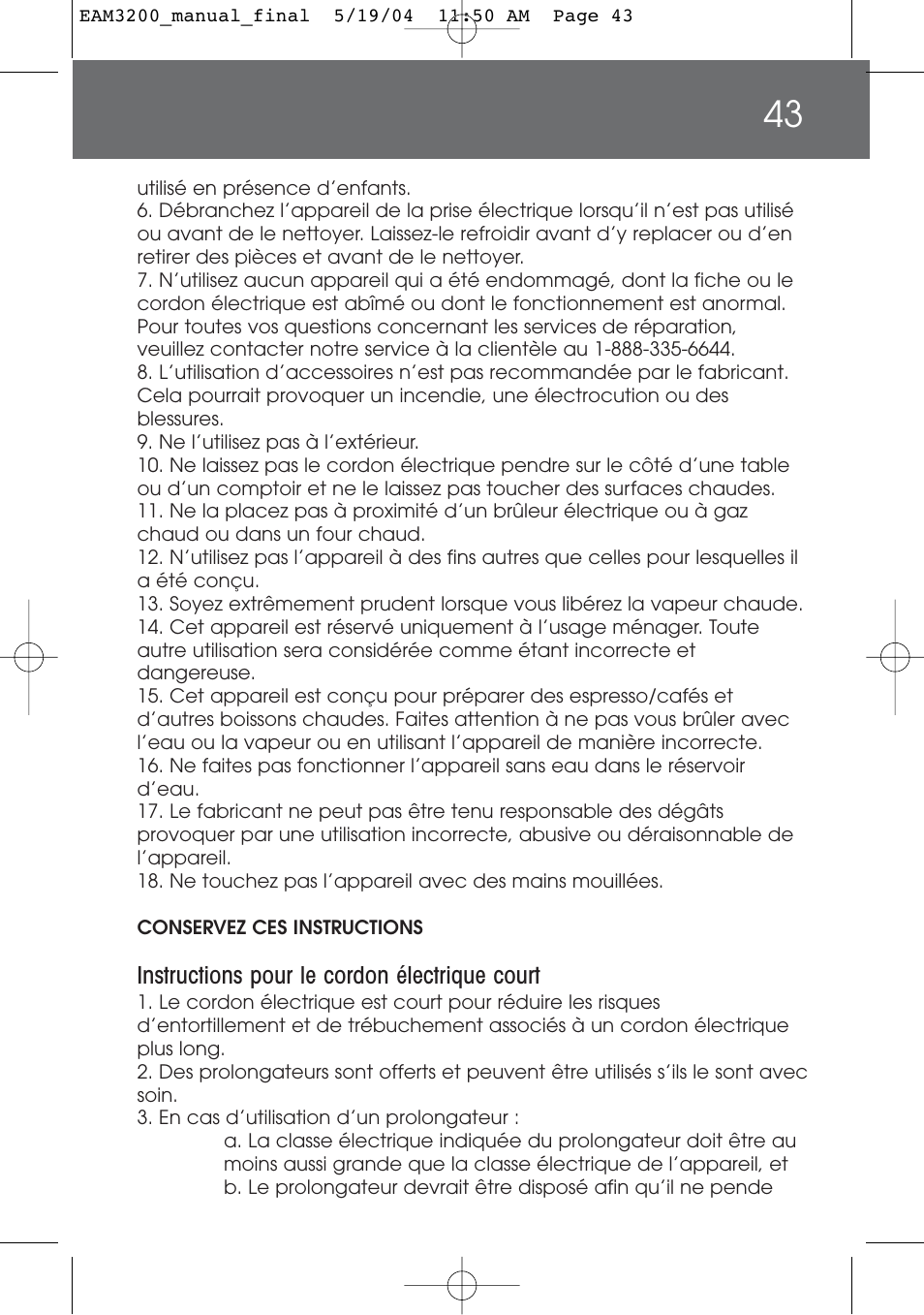 DeLonghi EAM3200 User Manual | Page 43 / 136
