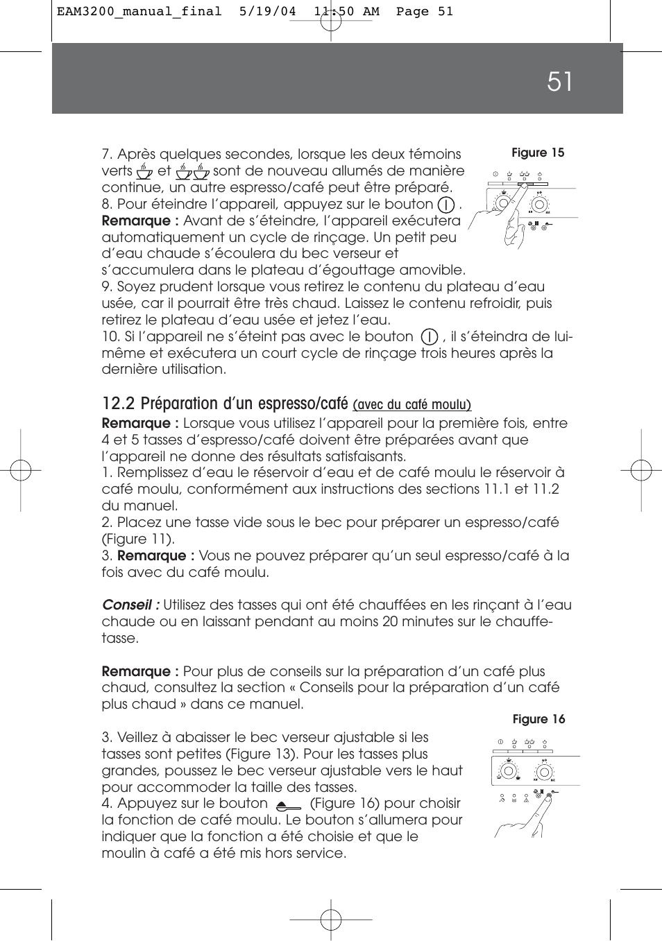 2 préparation d’un espresso/café | DeLonghi EAM3200 User Manual | Page 51 / 136