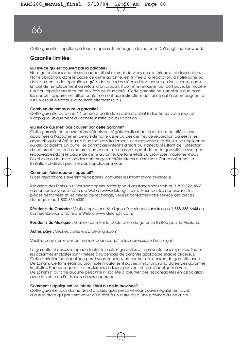 DeLonghi EAM3200 User Manual | Page 66 / 136