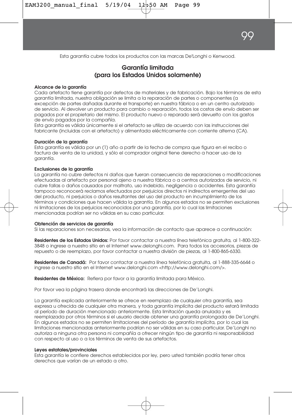 DeLonghi EAM3200 User Manual | Page 99 / 136