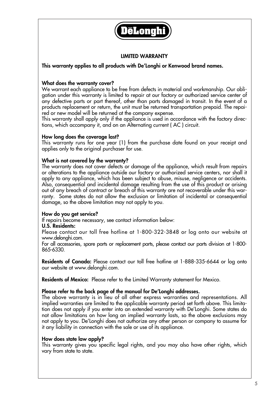 DeLonghi DCH1030 User Manual | Page 5 / 16