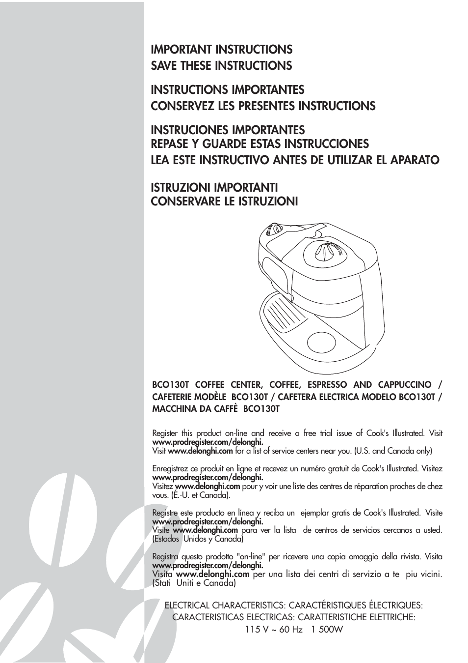 DeLonghi BCO130T User Manual | 13 pages