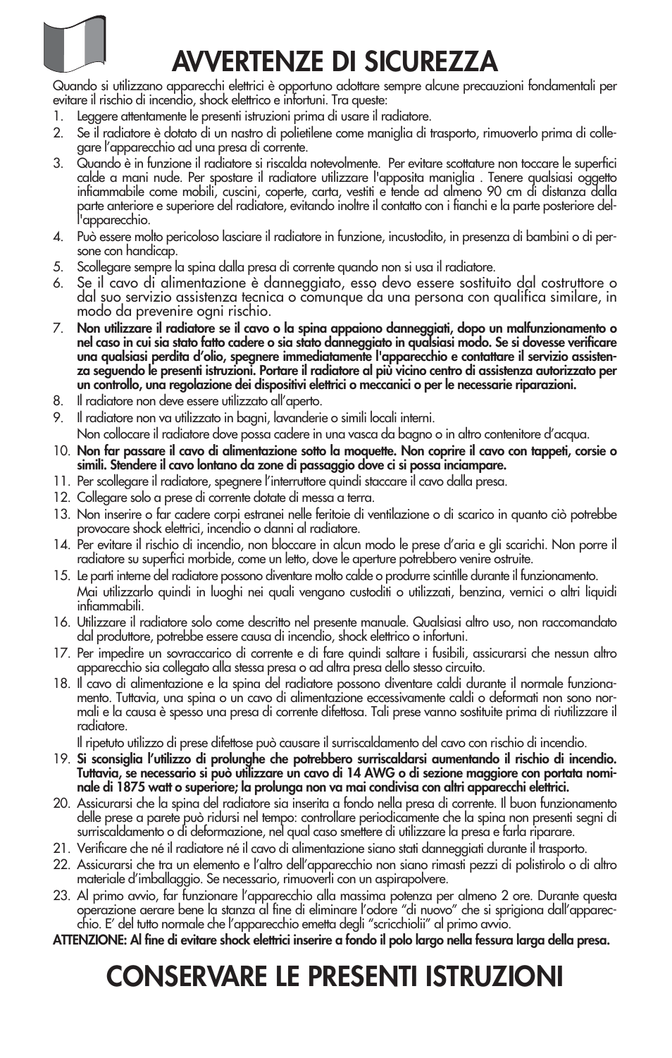 Avvertenze di sicurezza, Conservare le presenti istruzioni | DeLonghi EW0715W User Manual | Page 18 / 23