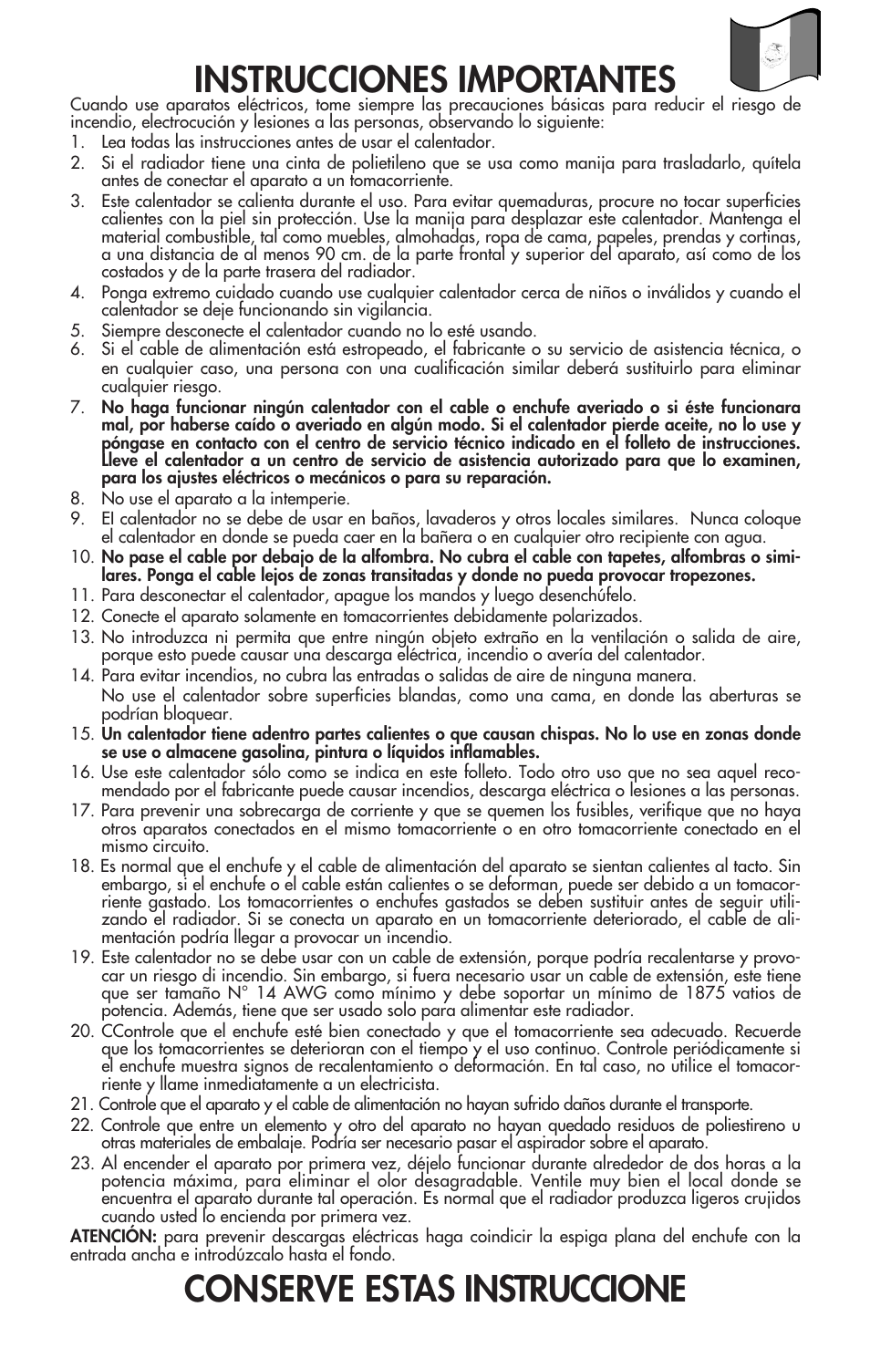 Instrucciones importantes, Conserve estas instruccione | DeLonghi EW0715W User Manual | Page 7 / 23