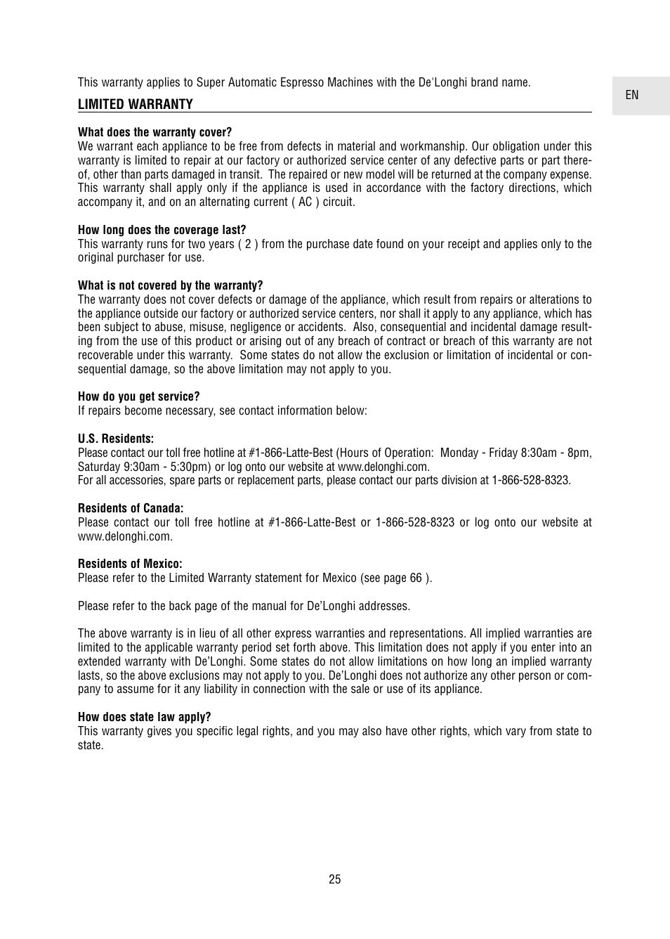 DeLonghi 5500 User Manual | Page 25 / 26