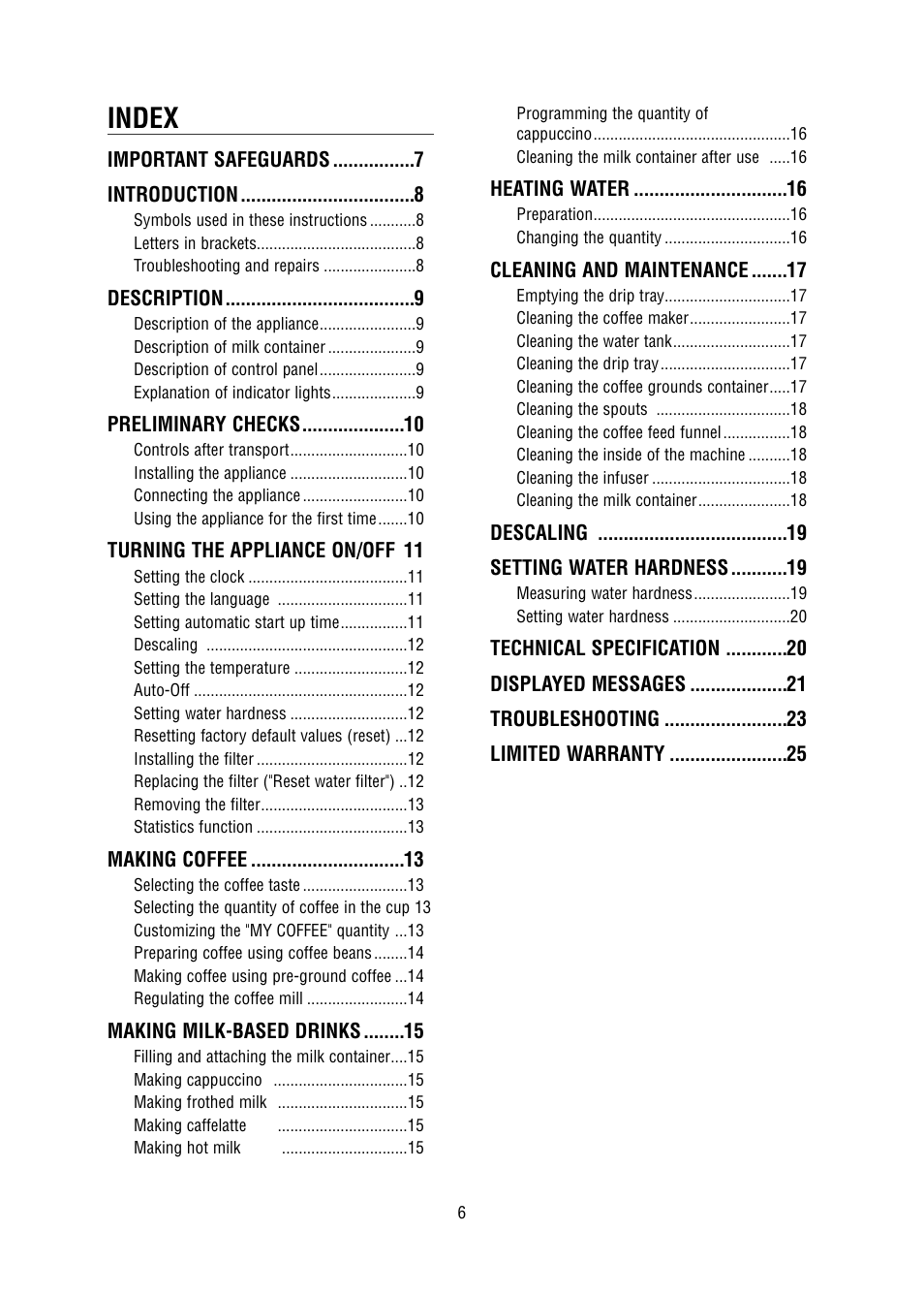 Gb-5713210861.pdf, Index | DeLonghi 5500 User Manual | Page 6 / 26