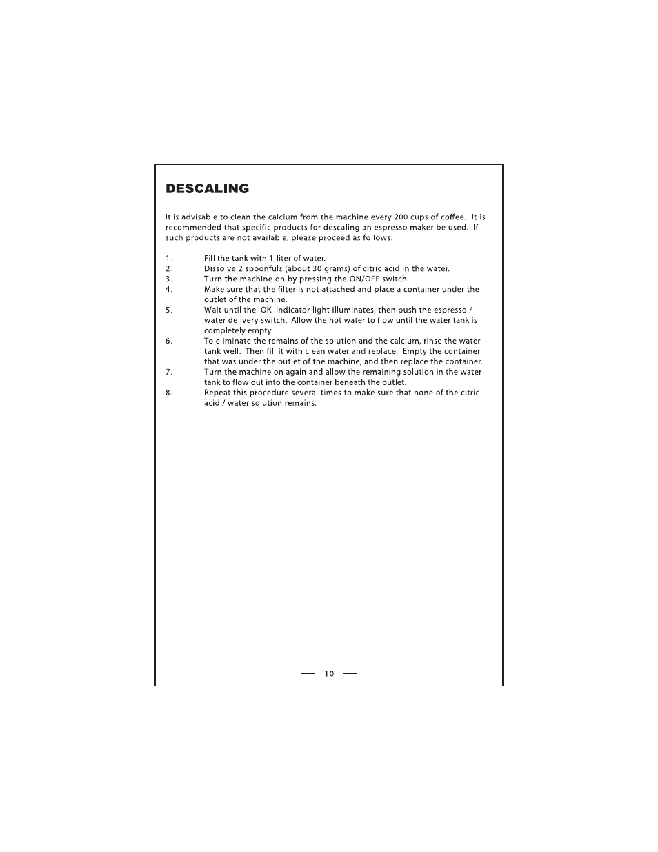 Descaling | DeLonghi EC 140 Series User Manual | Page 10 / 12