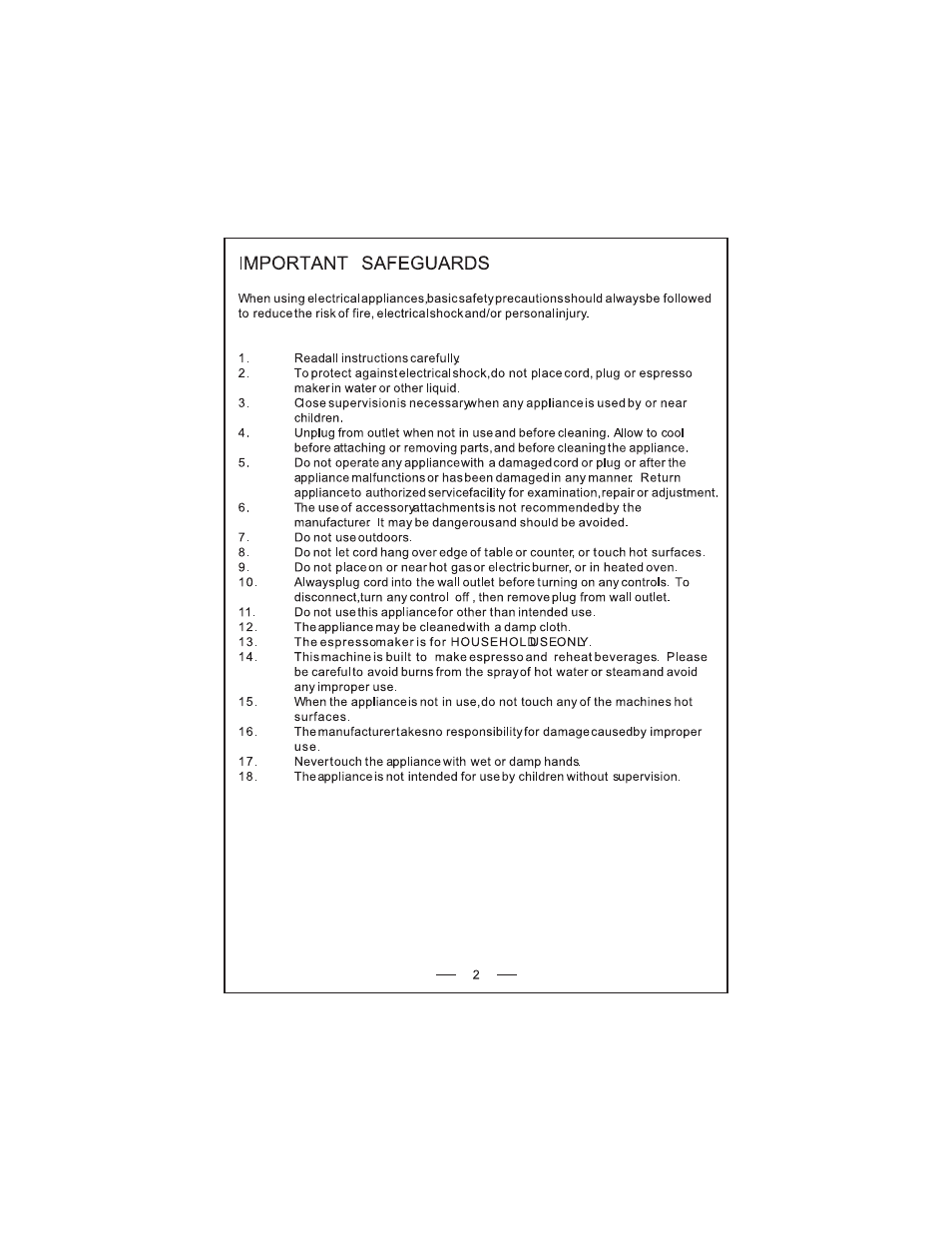 Important safeguards | DeLonghi EC 140 Series User Manual | Page 2 / 12