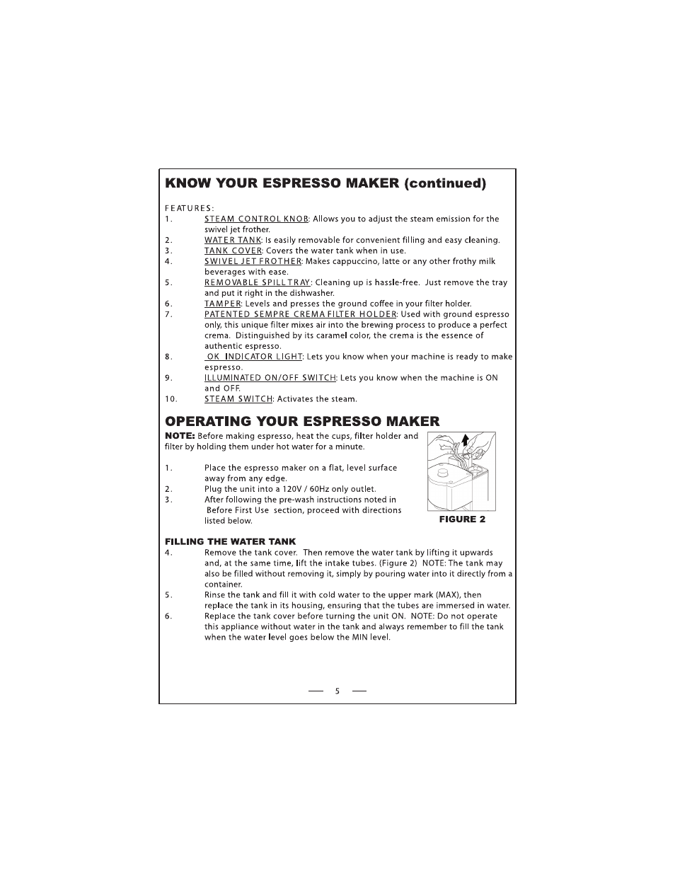 Know your espresso maker (continued), Operating your espresso maker | DeLonghi EC 140 Series User Manual | Page 5 / 12