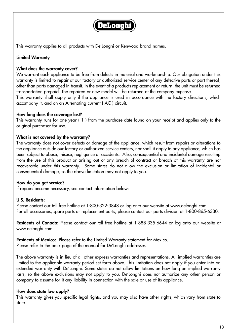 DeLonghi BCO120T User Manual | Page 13 / 41