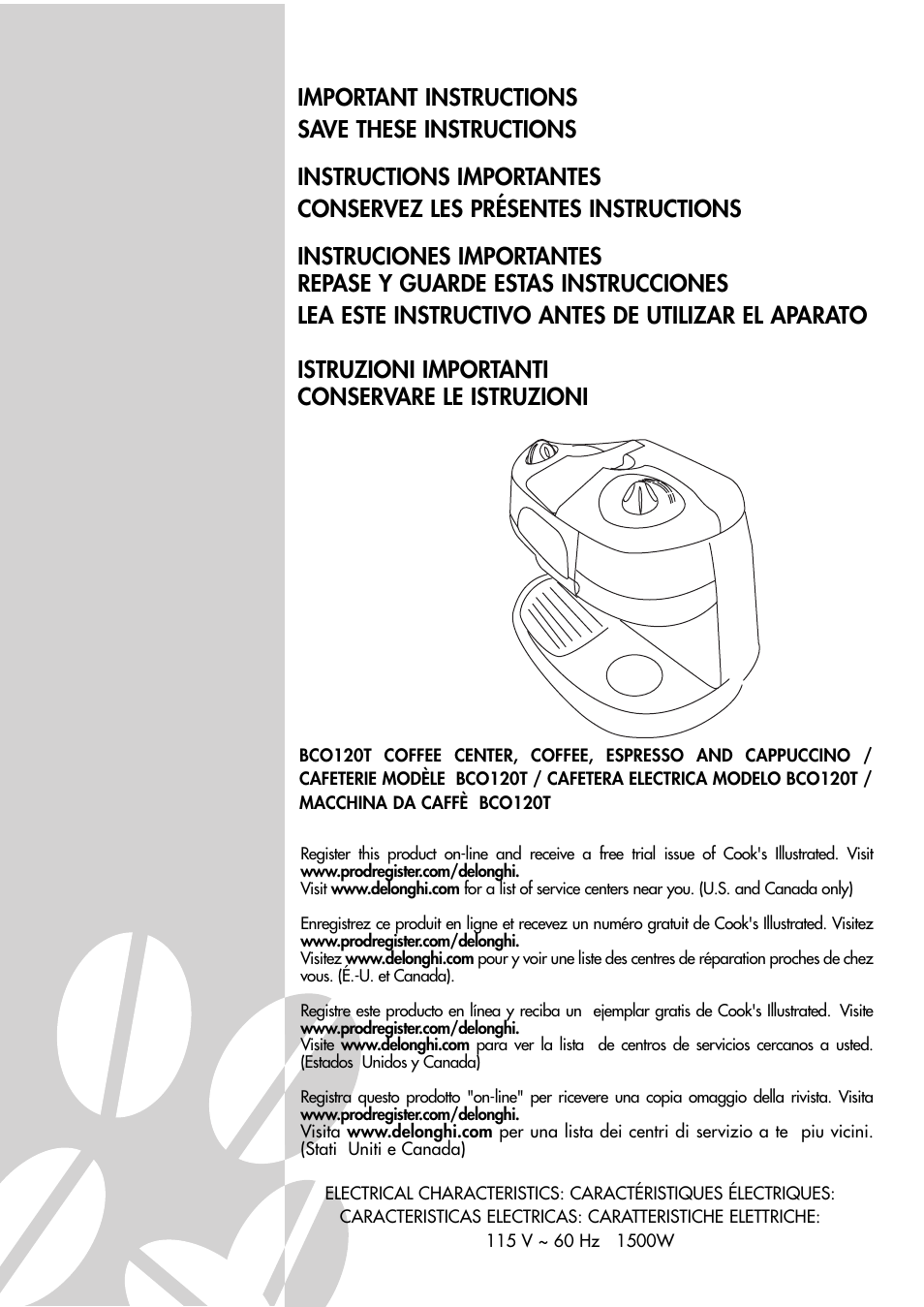 DeLonghi BCO120T User Manual | Page 2 / 41