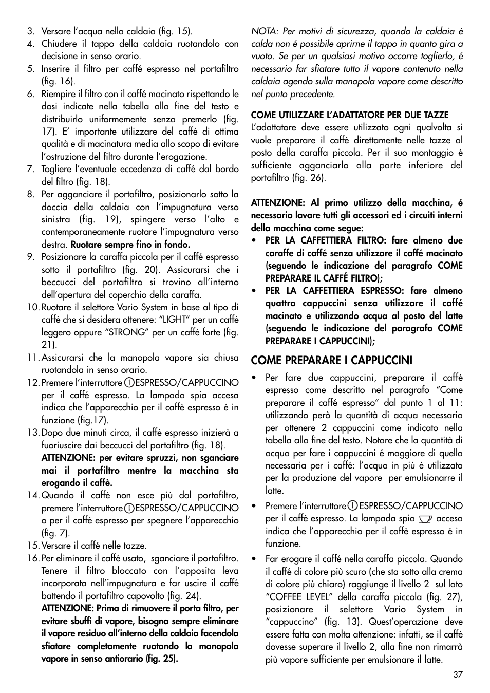 Come preparare i cappuccini | DeLonghi BCO120T User Manual | Page 37 / 41