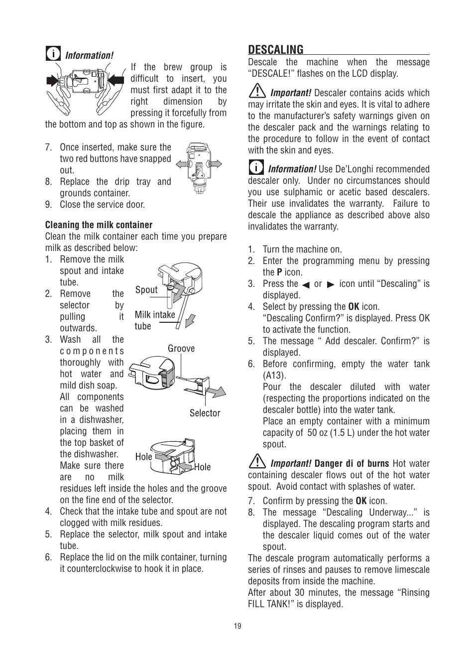 Descaling | DeLonghi Fully Automatic Coffee Center Machine ESAM6700 User Manual | Page 20 / 25