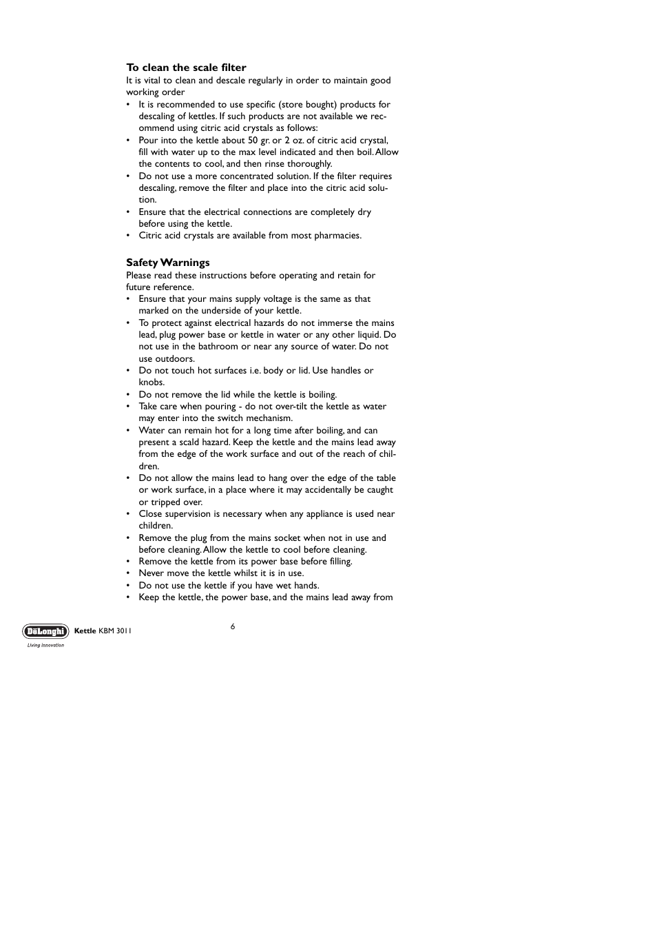 DeLonghi KBM3011 User Manual | Page 6 / 9