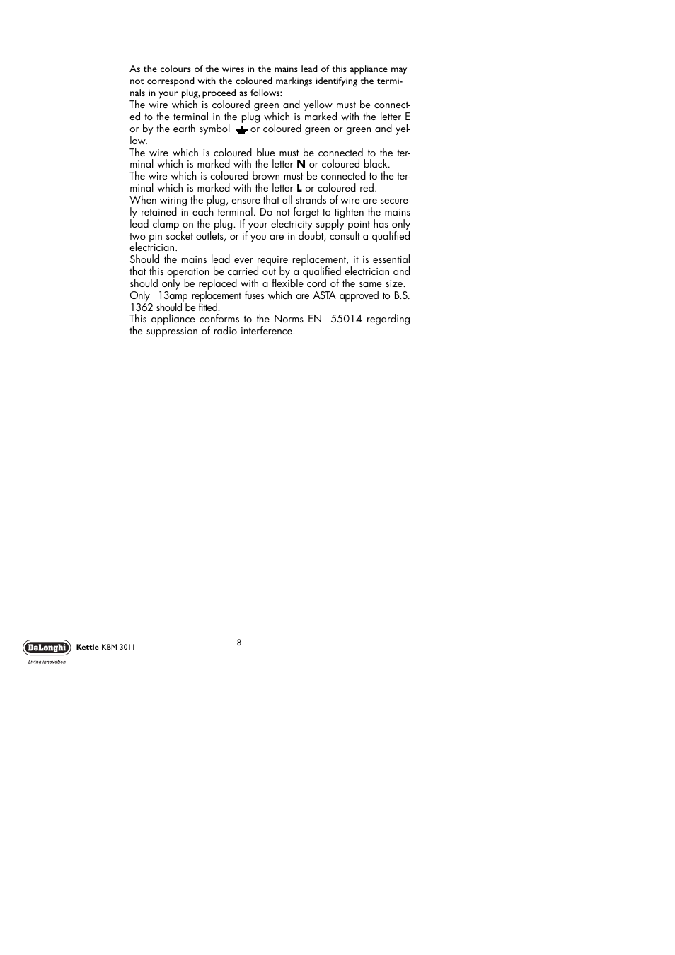 DeLonghi KBM3011 User Manual | Page 8 / 9