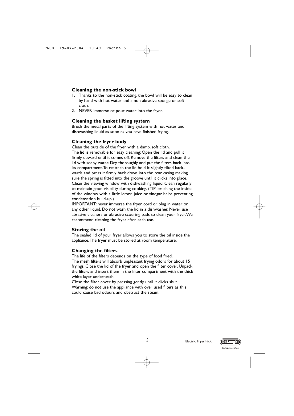 DeLonghi F600 User Manual | Page 5 / 11
