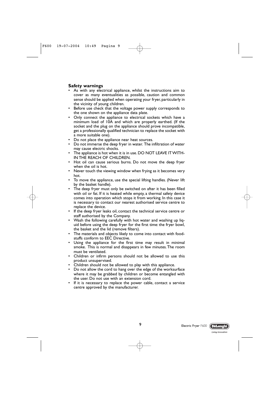 DeLonghi F600 User Manual | Page 9 / 11