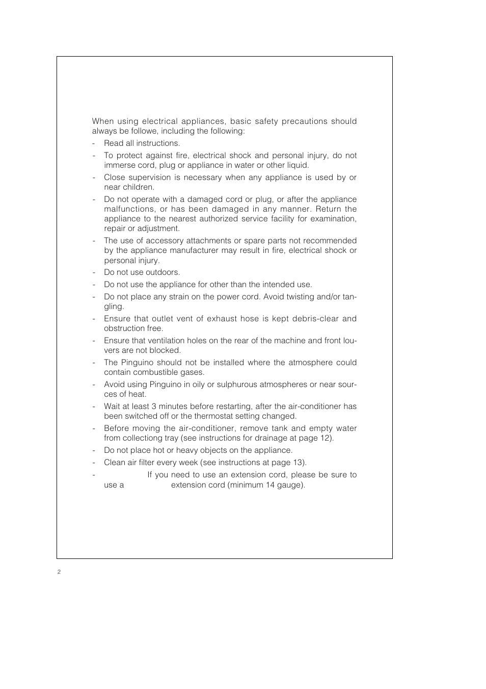 Important information, Save these instructions | DeLonghi Pinguino PAC 250 U User Manual | Page 2 / 15