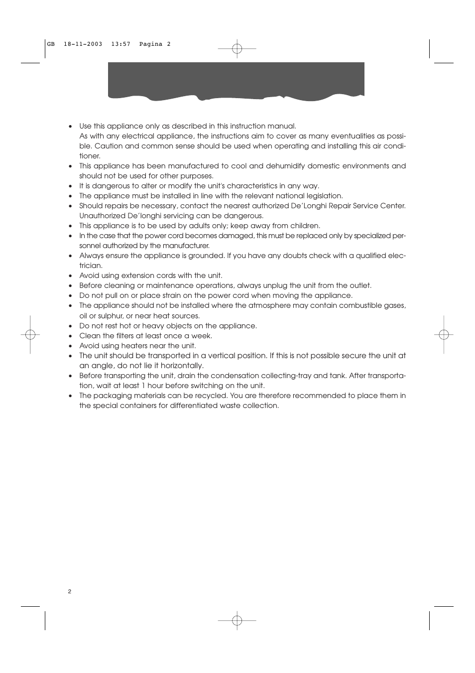 Save these instructions | DeLonghi CF 210 User Manual | Page 2 / 14