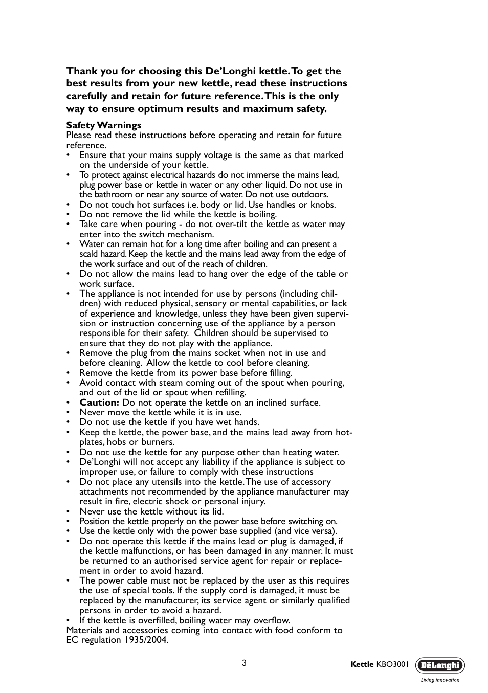 DeLonghi KBO3001 User Manual | Page 3 / 8