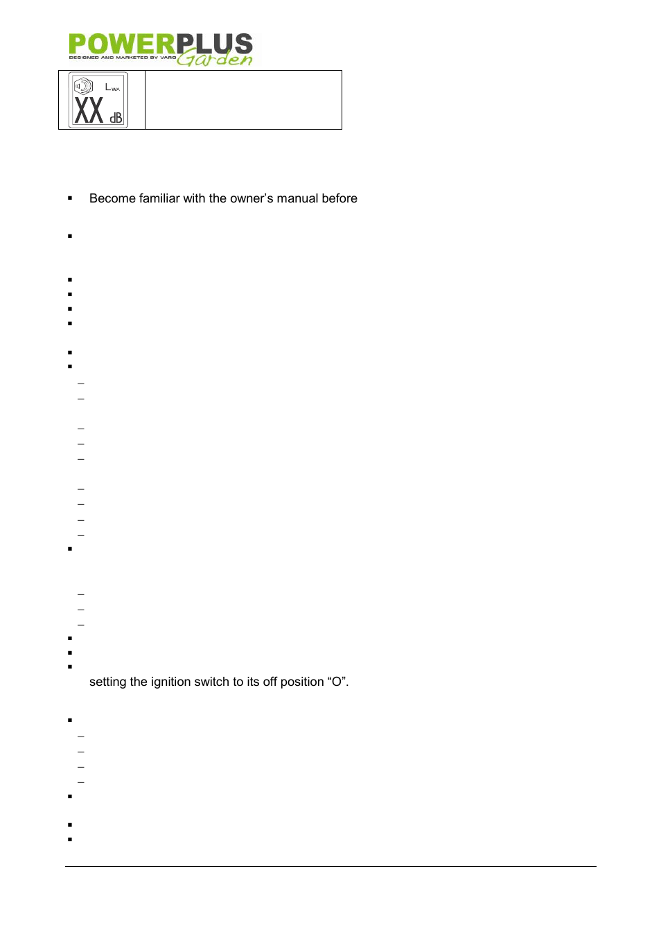Petrol safety warnings, Training, Preparation | Operation, Pow6128, 5 petrol safety warnings | Powerplus POW6128 HEDGE TRIMMER 22.5CC 600MM EN User Manual | Page 5 / 15