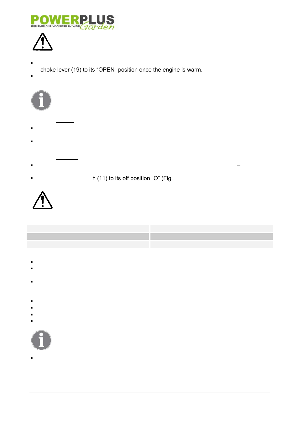 Cutting, Stopping, Trimming times | Powerplus POW6128 HEDGE TRIMMER 22.5CC 600MM EN User Manual | Page 9 / 15