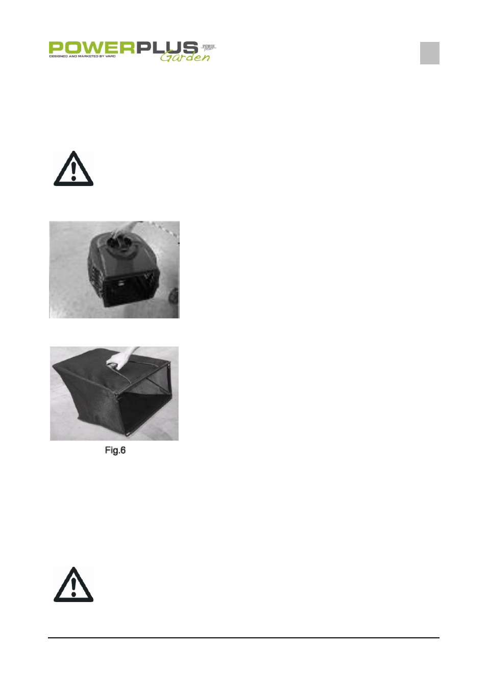 Grass catcher box (pow63753), Grass catcher bag (pow63757-63760), Deck | Height adjustment instructions | Powerplus POW63753 LAWNMOWER 118CC 400MM EN User Manual | Page 11 / 18