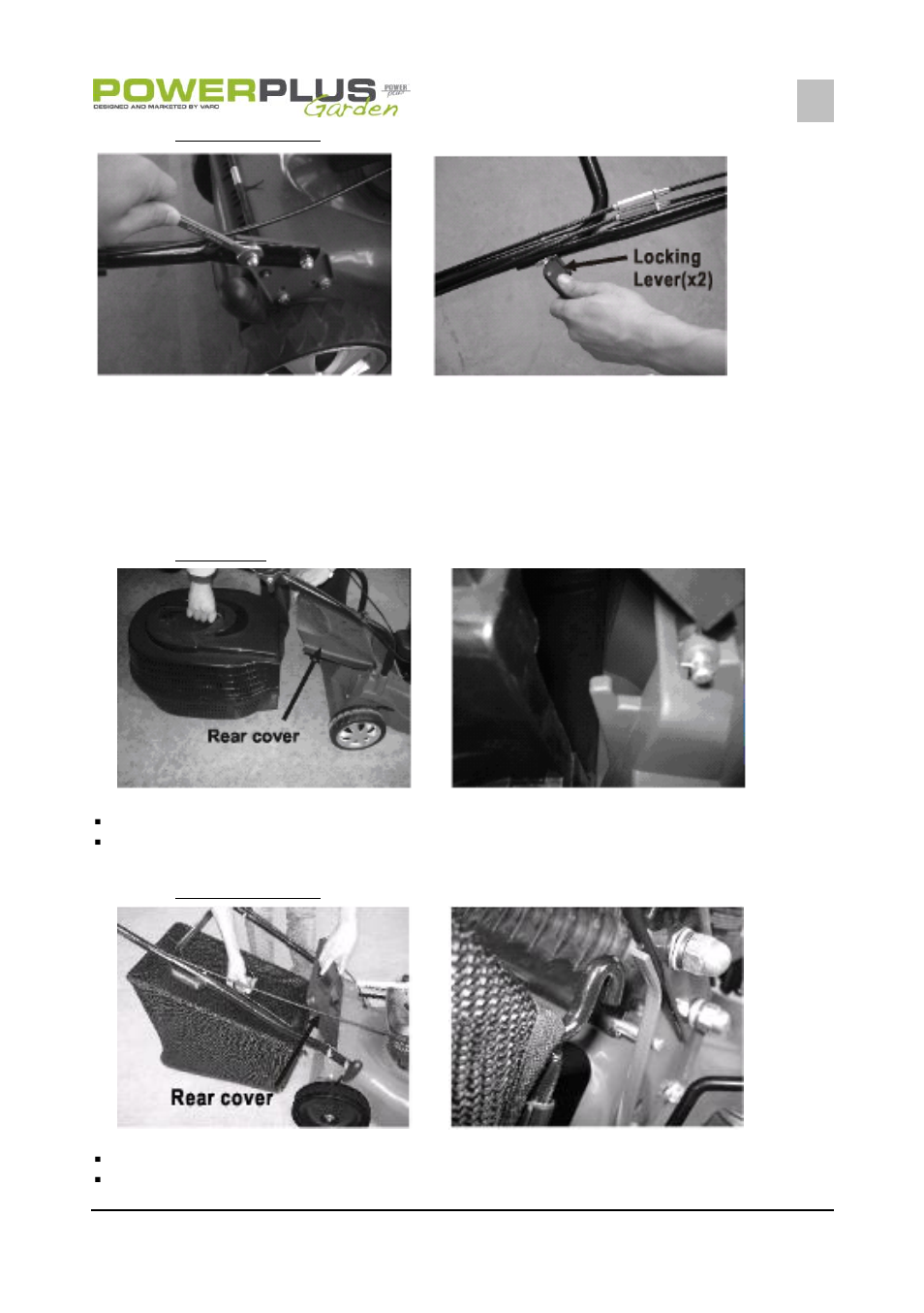 Pow63757-63760, Mounting and dismounting the grass catch box/bag, Pow63753 | Powerplus POW63753 LAWNMOWER 118CC 400MM EN User Manual | Page 7 / 18