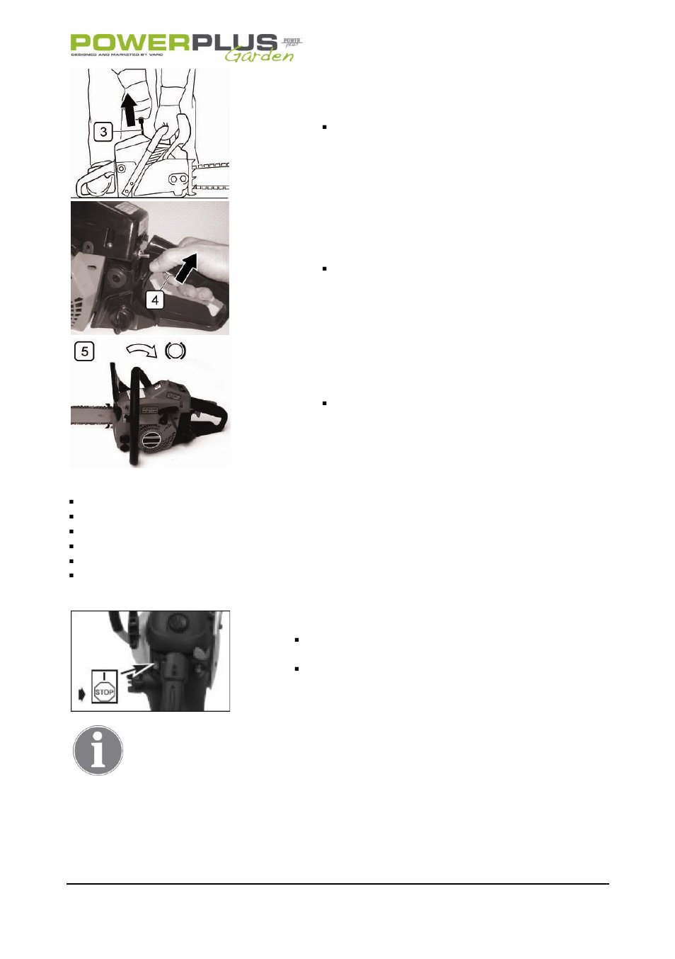 When engine is saturated with fuel, To stop engine | Powerplus POW64115 CHAINSAW 37.2CC 406MM EN User Manual | Page 15 / 29