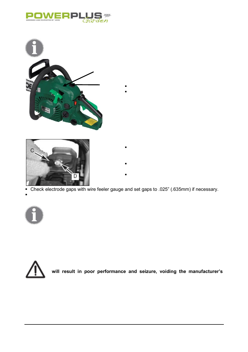 Spark plug, Cleaning and maintenance, Sprocket tip lubrication | Powerplus POW64115 CHAINSAW 37.2CC 406MM EN User Manual | Page 22 / 29