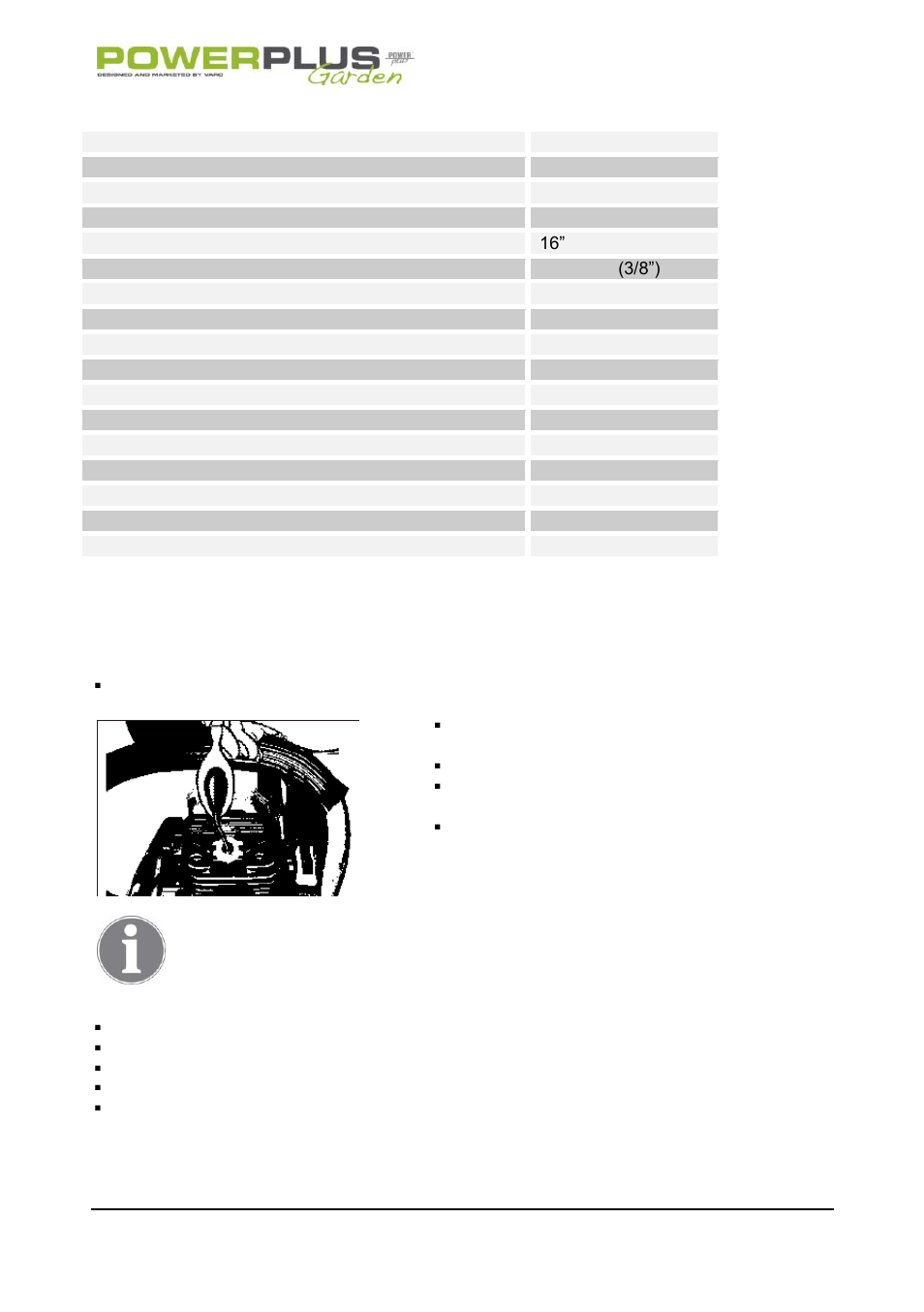 Technical data, Storing a chain saw | Powerplus POW64115 CHAINSAW 37.2CC 406MM EN User Manual | Page 26 / 29