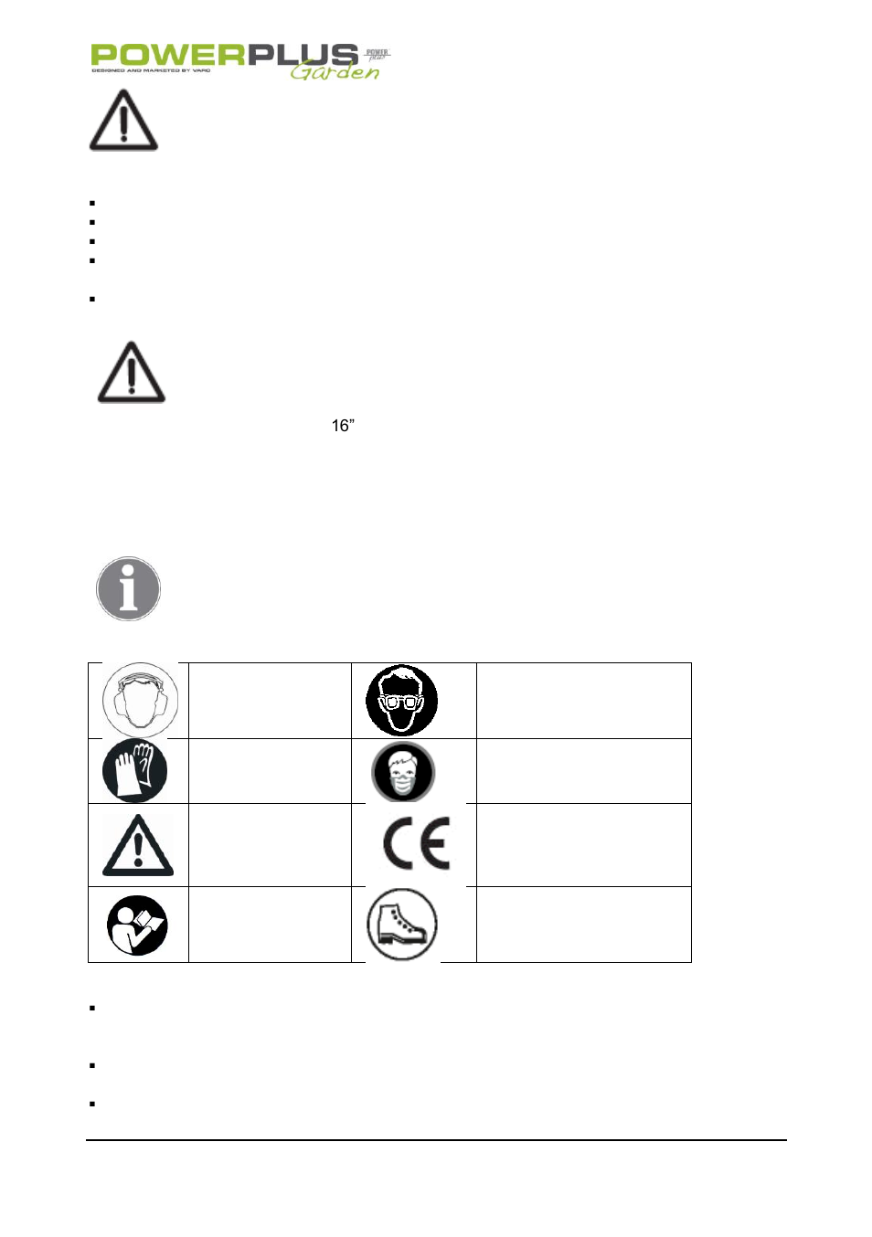 Package content list, Symbols, Safety | Powerplus POW64115 CHAINSAW 37.2CC 406MM EN User Manual | Page 4 / 29