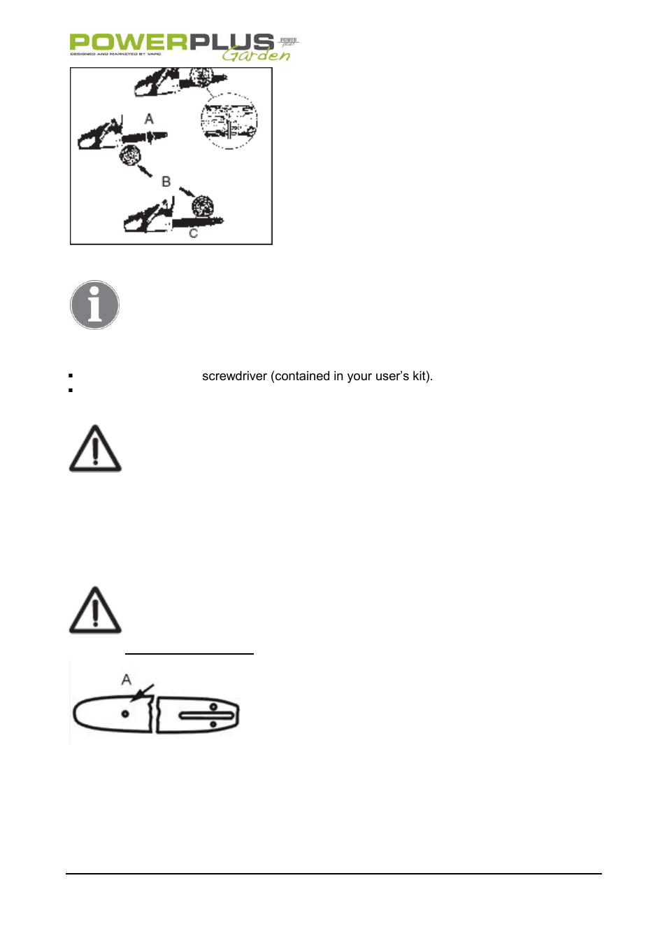 Assembly, Tools for assembly, Assembly requirements | Guide bar / saw chain / clutch cover installation, To install the guide bar | Powerplus POW64115 CHAINSAW 37.2CC 406MM EN User Manual | Page 7 / 29