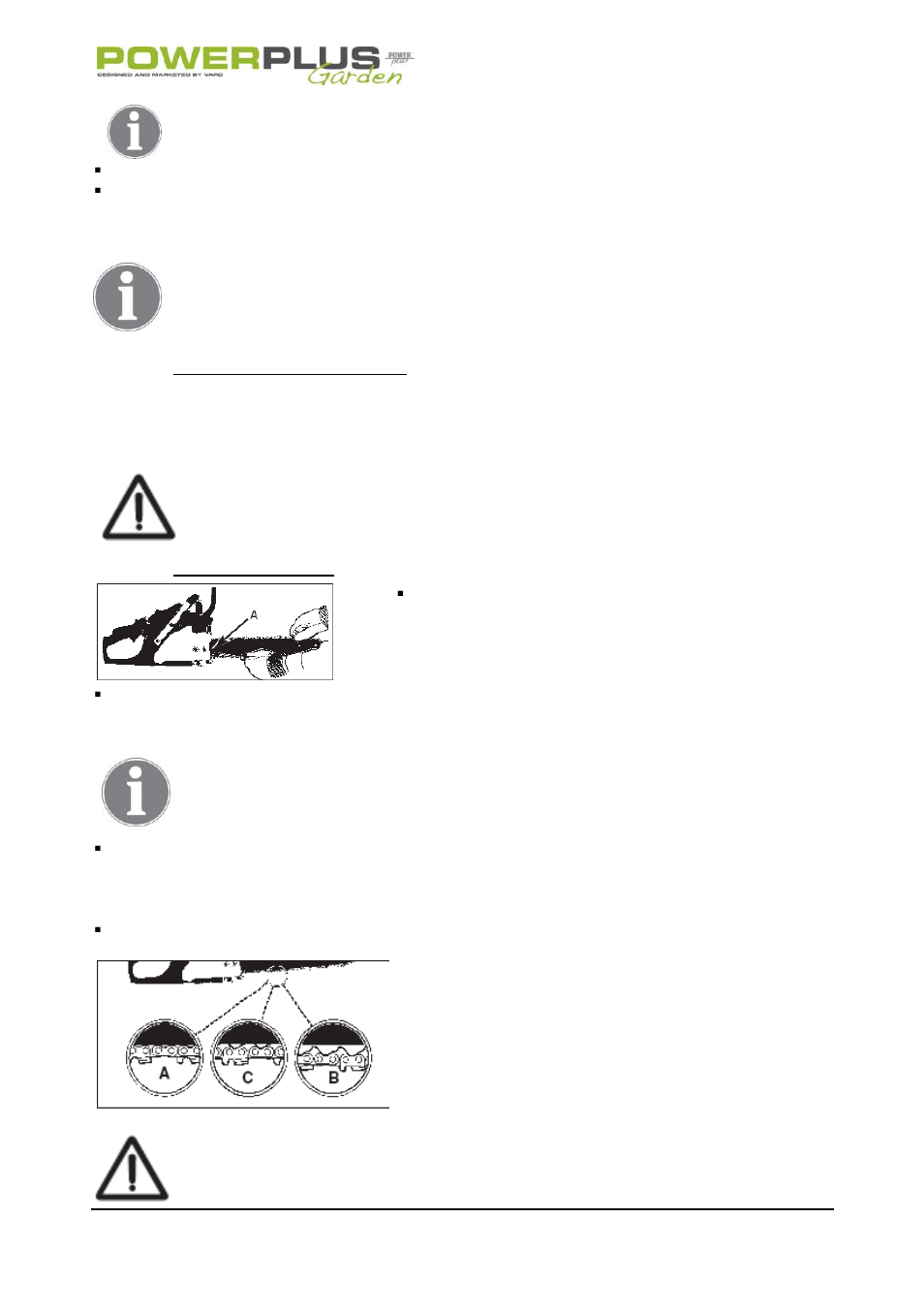 Saw chain tension adjustment, To adjust saw chain | Powerplus POW64115 CHAINSAW 37.2CC 406MM EN User Manual | Page 9 / 29
