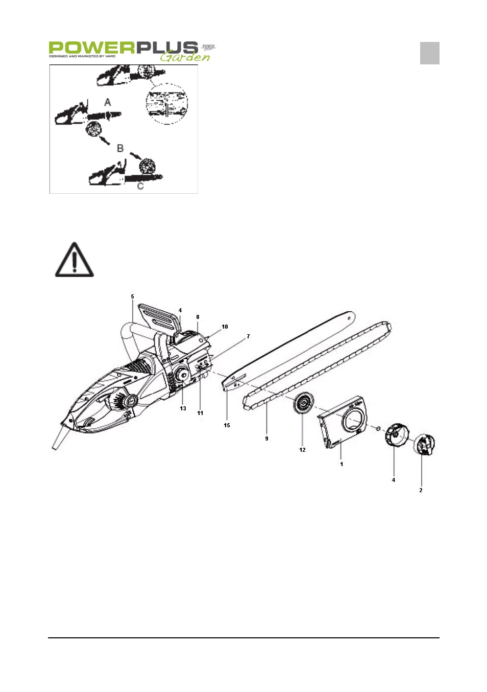Assembly, Fitting the guide bar and chain | Powerplus POW64251 CHAINSAW 2400W 400MM EN User Manual | Page 8 / 16