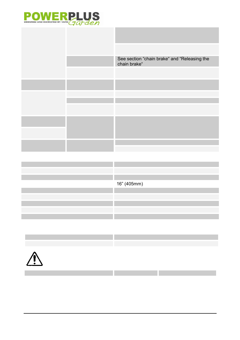 Technical data, Noise, Storage | 14 technical data, 15 noise, 16 storage | Powerplus POW64256 CHAINSAW 2200W 400MM EN User Manual | Page 12 / 14