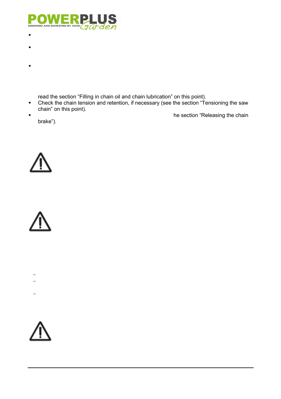 Assembly, Fitting the guide bar and chain (fig 1, 2, 3), Tensioning the saw chain | Powerplus POW64256 CHAINSAW 2200W 400MM EN User Manual | Page 7 / 14