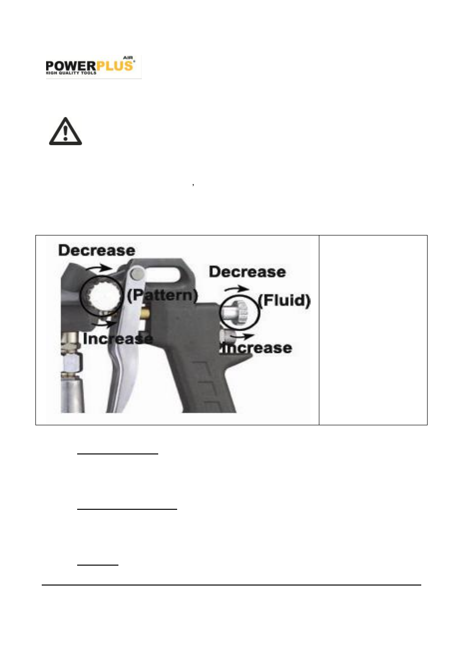 Adjustment, Pattern adjustment, Fluid (paint) adjustment | Operation | Powerplus POWAIR0106 PAINT SPRAY GUN 750CC 750CC EN User Manual | Page 4 / 9