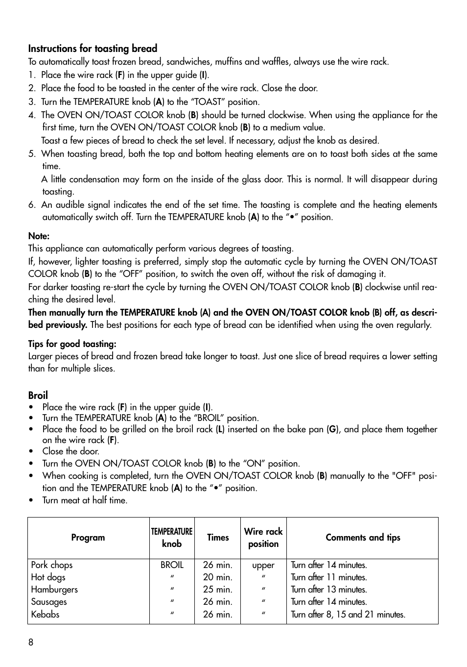 DeLonghi EO420 User Manual | Page 8 / 10