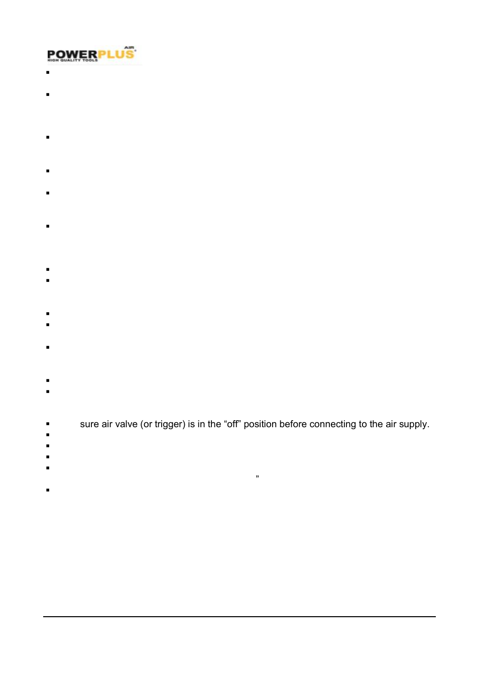 Hazards in the work environment, Air supply, Lubrication | Powerplus POWAIR0805 PNEUMATIC MULTI-USE TOOL EN User Manual | Page 5 / 10