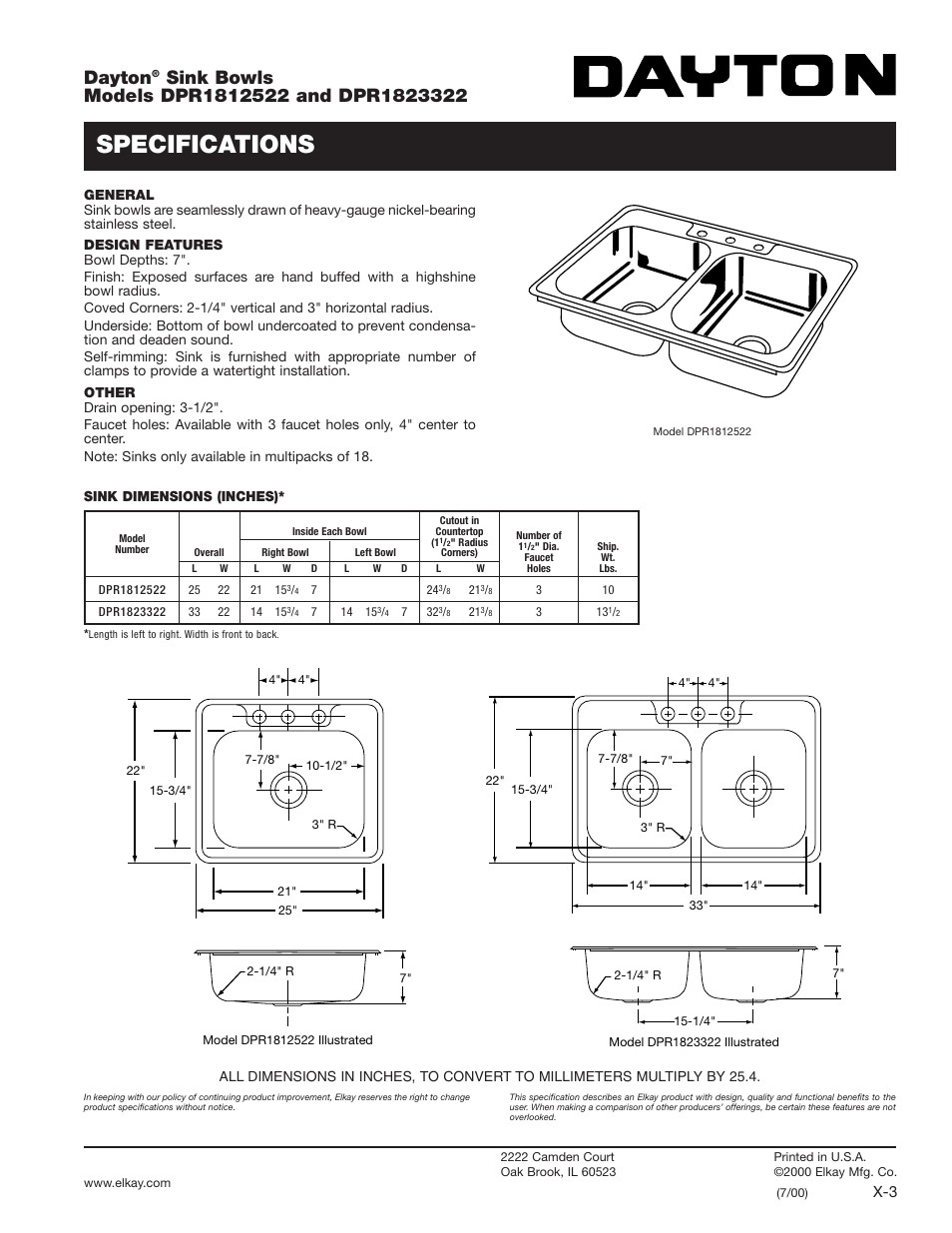 Dayton DPR1823322 User Manual | 1 page