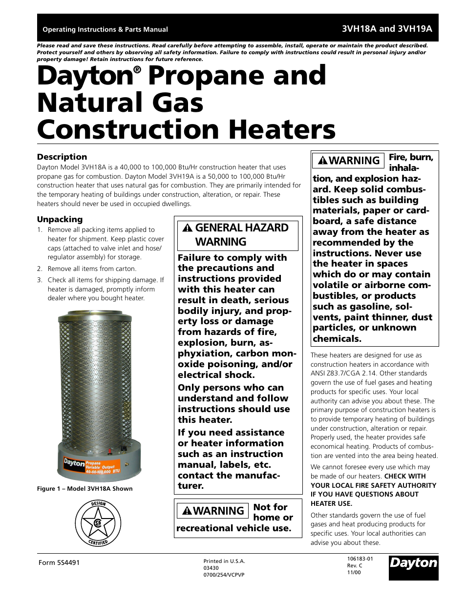 Dayton 3VH19A User Manual | 12 pages