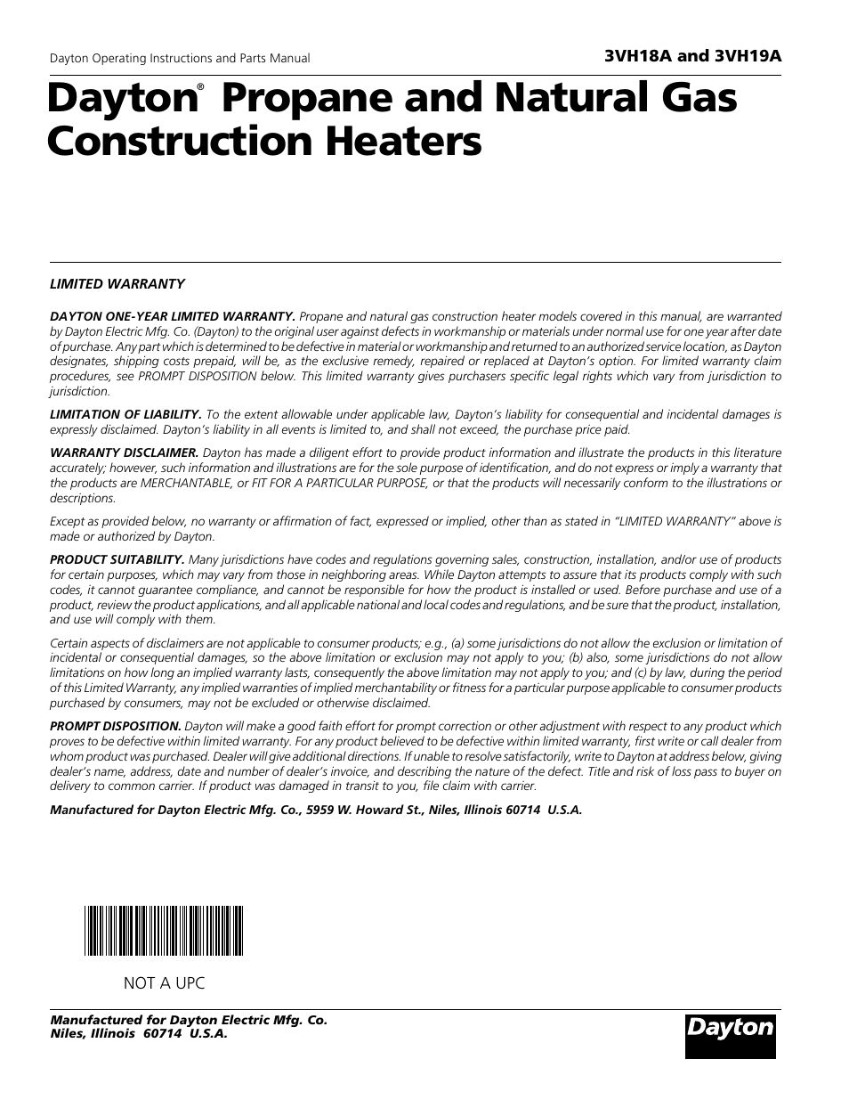 Not a upc | Dayton 3VH19A User Manual | Page 12 / 12