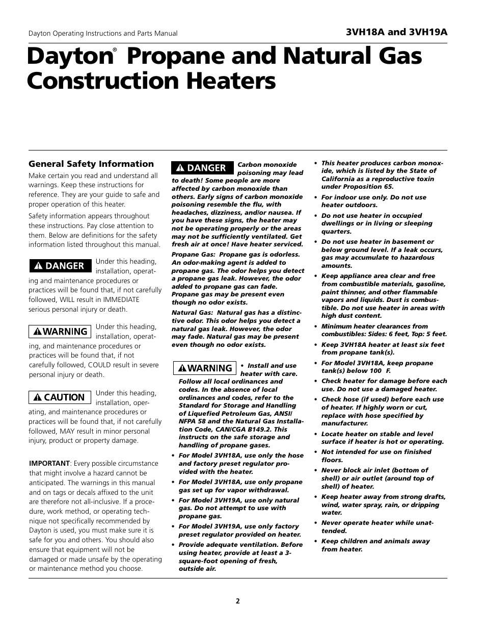General safety information | Dayton 3VH19A User Manual | Page 2 / 12