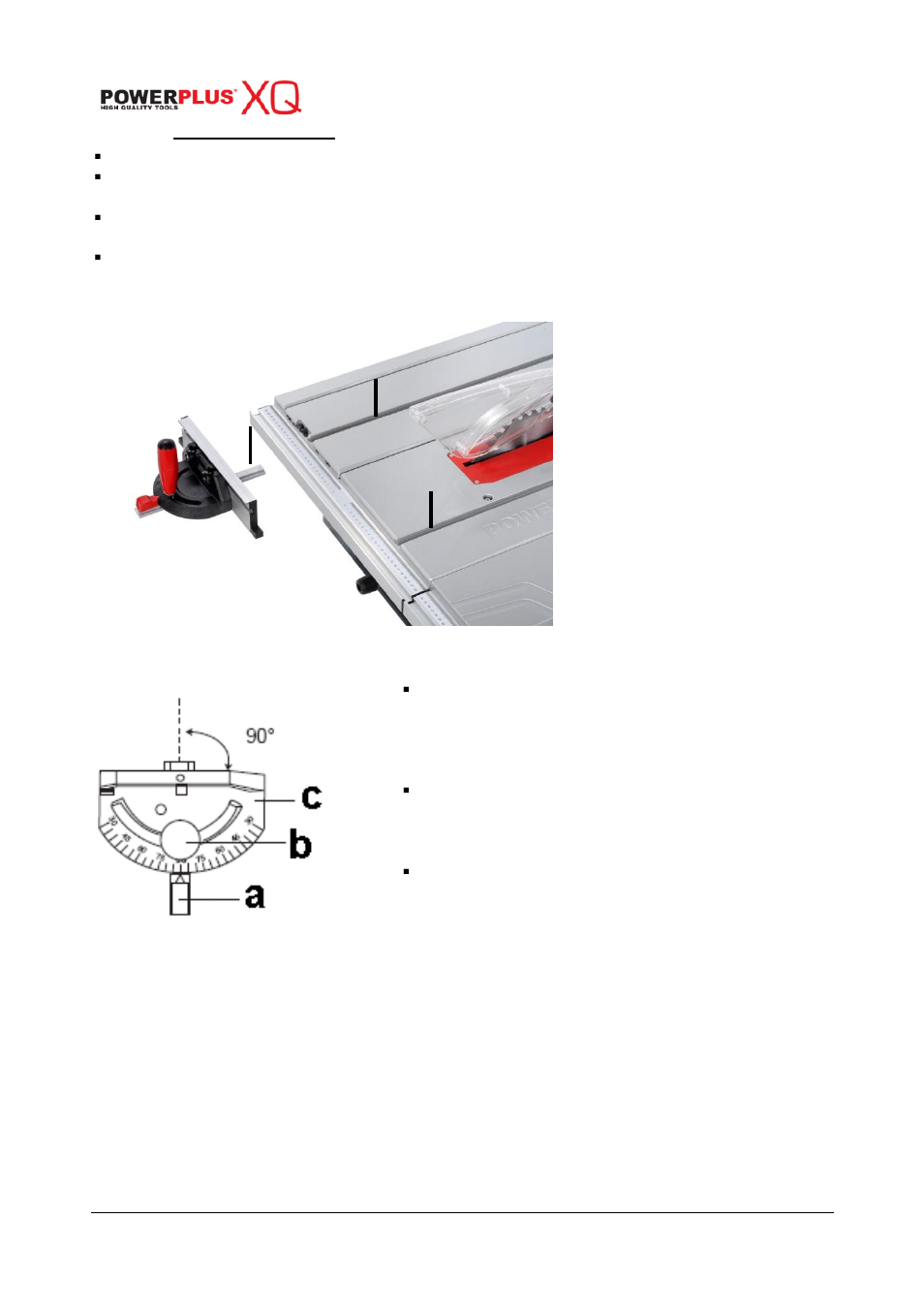 Installing the miter gauge (fig 12), Adjusting the miter gauge (fig 13), Installing the vacuum cleaner (fig 14) | Rear extension table, Ab b | Powerplus POWXQ5360 TABLE SAW 1800W 254MM EN User Manual | Page 11 / 22